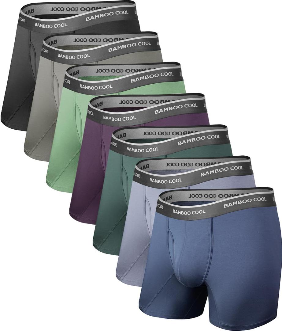 BAMBOO COOL Men's Underwear Boxer Briefs Soft Breathable Underwear (4 or 7 Pack) (Large)