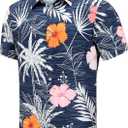 SheLucki Hawaiian Shirt for Men, Unisex Summer Beach Casual Short Sleeve Button Down Shirts, Printed Palmshadow Clothing (Flower Blue, Size M)