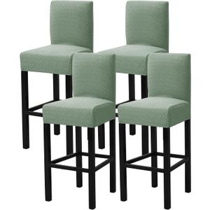 Gollense Bar Stool Covers Set of 4 Stretch Jacquard Barstool Slipcovers Washable Dining Chair Seat Covers with Back Removable Pub Counter Tall Chair Protectors for Kitchen Island Chairs (Light Green)