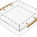 Acrylic Scalloped Tray 8'' X 8'' Acrylic Tray with Magnetic Mat and Handles for Customizable Picture, Scalloped Tray for Bathroom Kitchen Living Room Decor Vanity Perfume