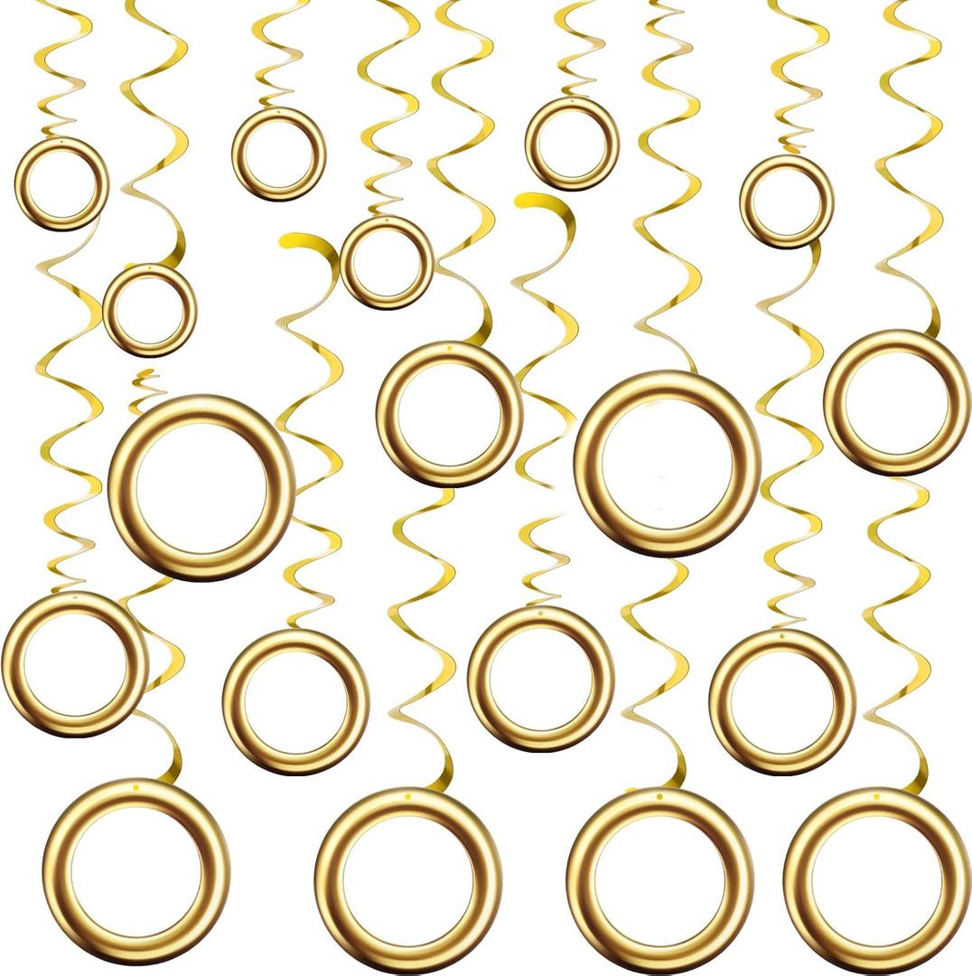 AmazingSpark 36 Pcs Gold Ring Decor Cartoon Birthday Decor Hanging Swirl Banner for Video Games Party Birthday Themed Party Decoration Supplies (Circle Style,8'', 6'', 4'')