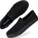 Emma Shoes Low-Top Slip Ons Women's Fashion Sneakers Casual Canvas Sneakers for Women Comfortable Flats Breathable Padded Insole Slip on Sneakers Women Low Slip on Shoes (6, All Black)