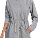 Fisoew Women's Zip Up Hoodie Sweatshirts Oversized Long Sleeve Casual Drawstring Waist Side Slit Tunic Tops (X-Large, Light Grey)