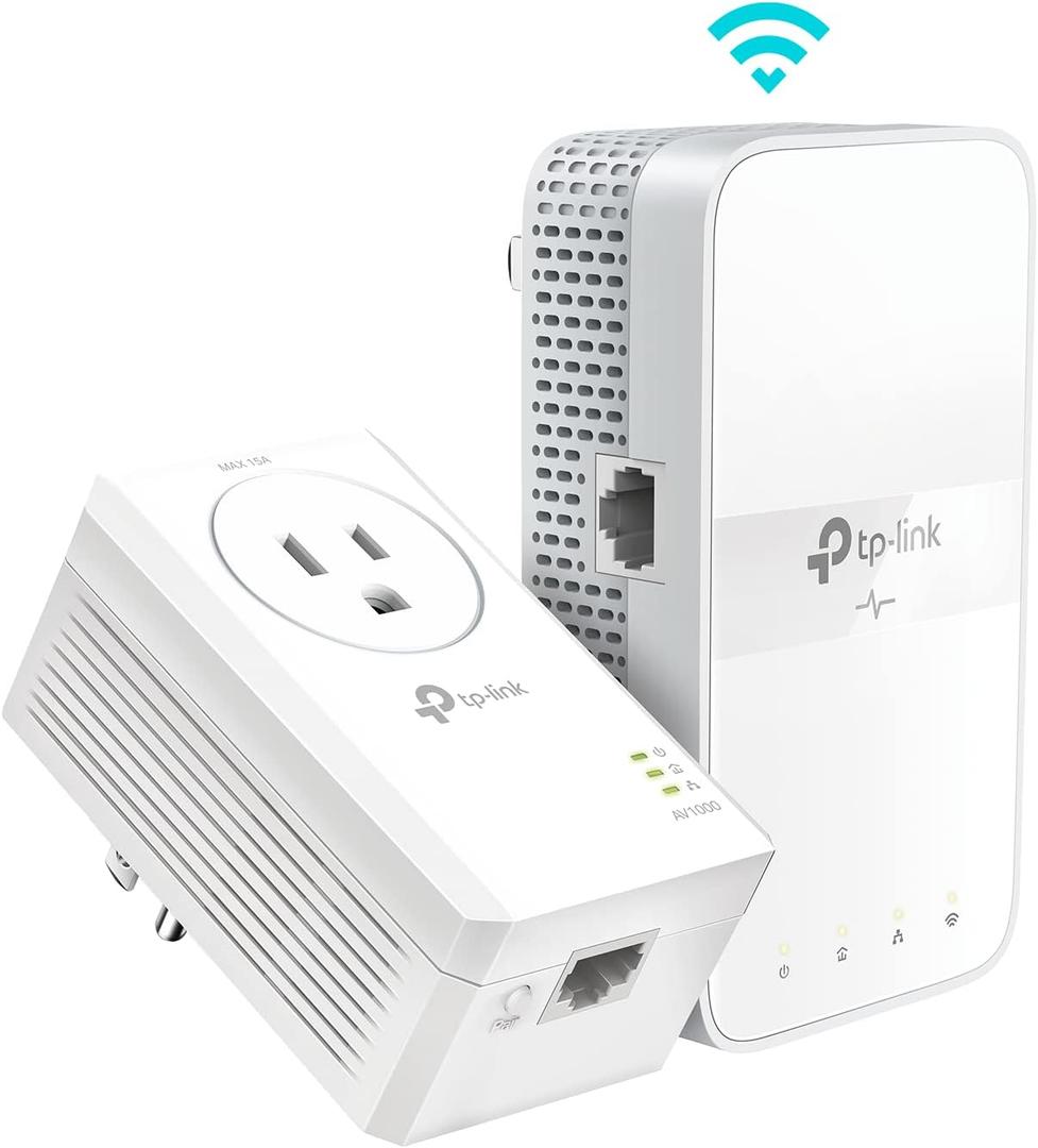 TPLink Powerline WiFi Extender TLWPA7617 KIT  Includes AV1000 Powerline Ethernet Network Adapter and AC1200 Dual Band Extender, Gigabit Port, Passthrough, OneMesh, Ethernet Over Power, Plug & Play