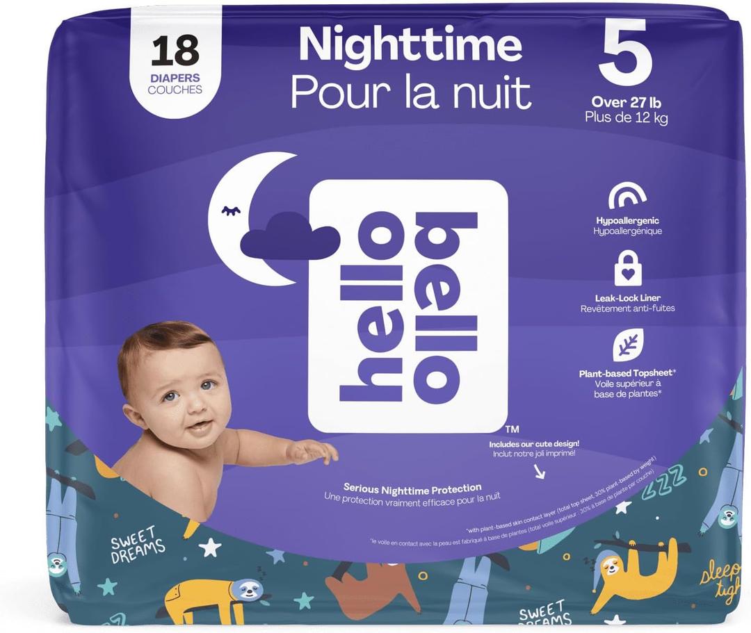 Hello Bello Premium Overnight Baby Diapers Size 5, 18 Count, Unisex, Ultra Absorbent and Soft Disposable Diapers for Babies and Toddlers Hello Bello Premium Overnight Baby Diapers Size 5, 18 Count, Unisex, Ultra Absorbent and Soft Disposable Diapers for Babies and Toddlers