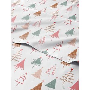 King Christmas Tree Sheet Set - Holiday Xmas Pattern Linen Set - Deep Pockets - Snug Fit - 4 Piece - Wrinkle Free - Comfy & Cooling Festive Winter Bedding - Easy To Care For - Kid Friendly (Twin)