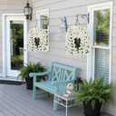 HyeFlora Artificial Faux Hanging White Flowers Plants Basket for Outdoor Outside Christmas Winter Decor, Fake UV Resistant Realistic Morning Glory Flowers for Porch Home Balcony Yard Patio Decoration