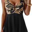 B2prity Women's One Piece Swim Dress Swimsuit Tummy Control V Neck Swimdress Mesh Bathing Suit Skirt U Ring Swimwear, Medium