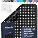 homerella Shower Mat Non Slip Anti Mold, Non Slip Shower Mats for Inside Shower Stall Anti Slip Mat, Square Shower Floor Mat 21 x 21 in with Suction Cups & Hooks for Quick Drying, Machine Washable (Black)