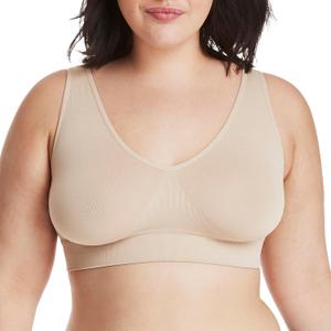 Hanes Women's Cozy Wireless Bra, Full-Coverage Pullover Bra, Seamless T-Shirt Bra (Beige, XL)