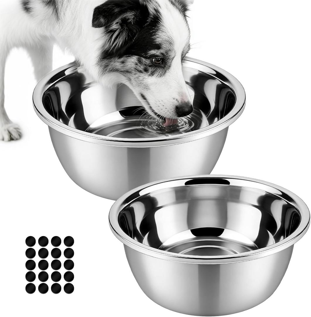 2 Pack Stainless Steel Dog Bowls 6 Cup Large Dog Food Bowl and Water Dish, Non-Slip Metal Pet Bowls for Medium Dogs & Puppies