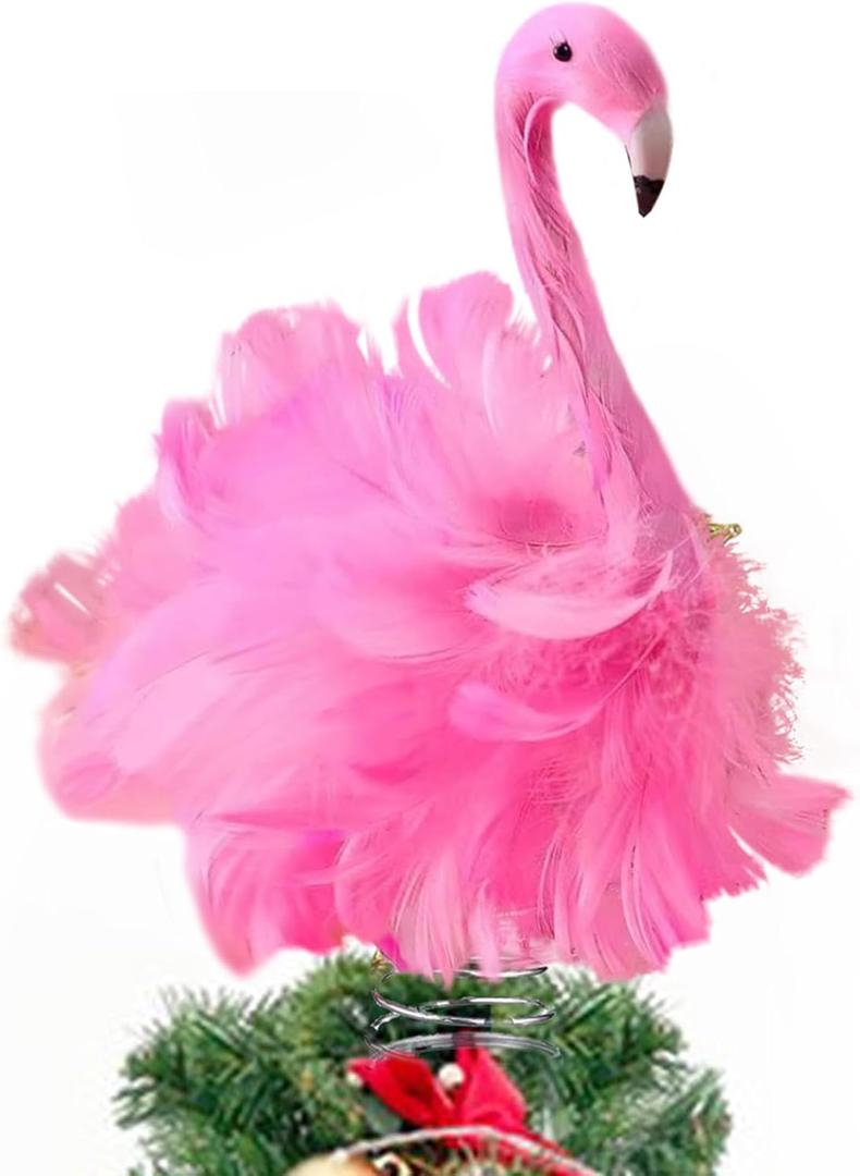 Flamingo Christmas Tree Topper Pink Artificial Feather Flamingo Christmas Tree Topper Decoration for Christmas Garden Indoor Outdoor Holiday Ornament Party (Pink)