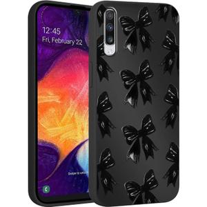 Cute Bow Phone Case for Samsung Galaxy A50/A30S/A50s 6.4", Aesthetic Coquette Black Ribbon Bowknot Pattern Print Design Case Soft Slim Shockproof TPU Protective Funda Cover for Women Girls