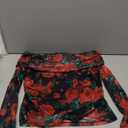 Women's Fall Tops 2025 Off The Shoulder Long Sleeve Fitted Y2k Shirts Floral Ruched Mesh Going Out Outfits(Floral Black Multicolored, Large)