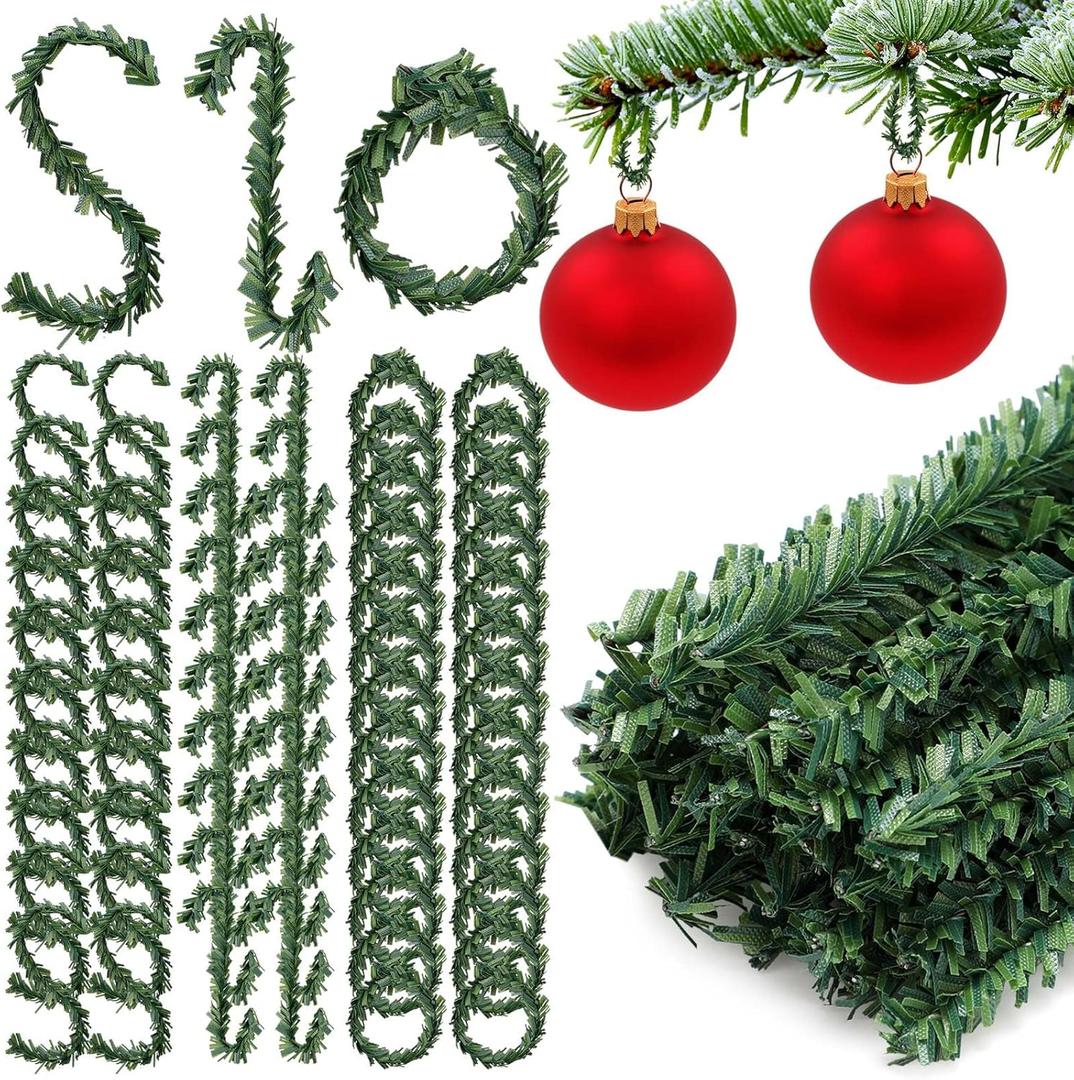 Jutom 100 Pcs 4 Inch Christmas Ornament Hooks, Pine Needles Ornament Hangers String Flexible Twist Ties for Christmas Tree Holiday Party Hanging Decorations Ropes