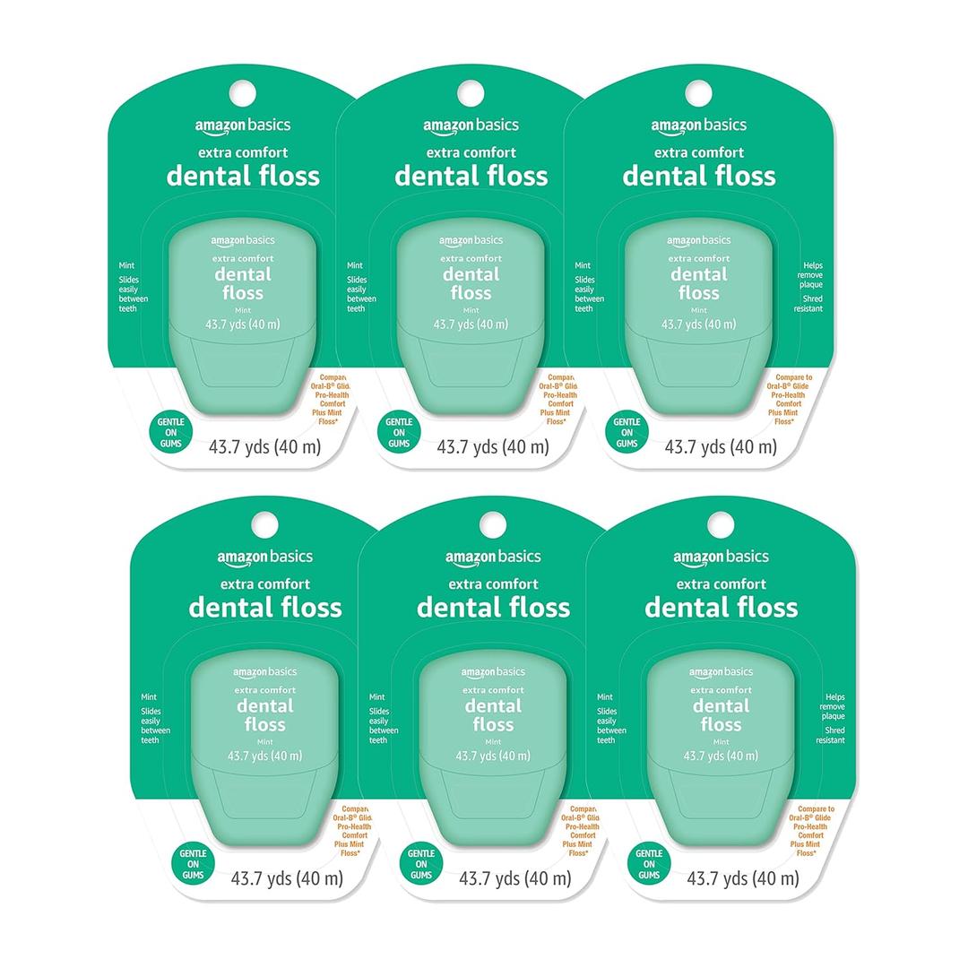 Amazon Basics Extra Comfort Mint Dental Floss, 40 m (Pack of 6)