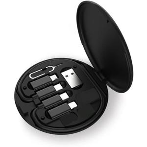 Multifunctional Data Cable Conversion Head Portable Storage Box, Multi-Type Charging Line Convertor USB Type C Adapter Tool Contains Sim Card Slot Tray Eject Pin, Phone Holder (Black)