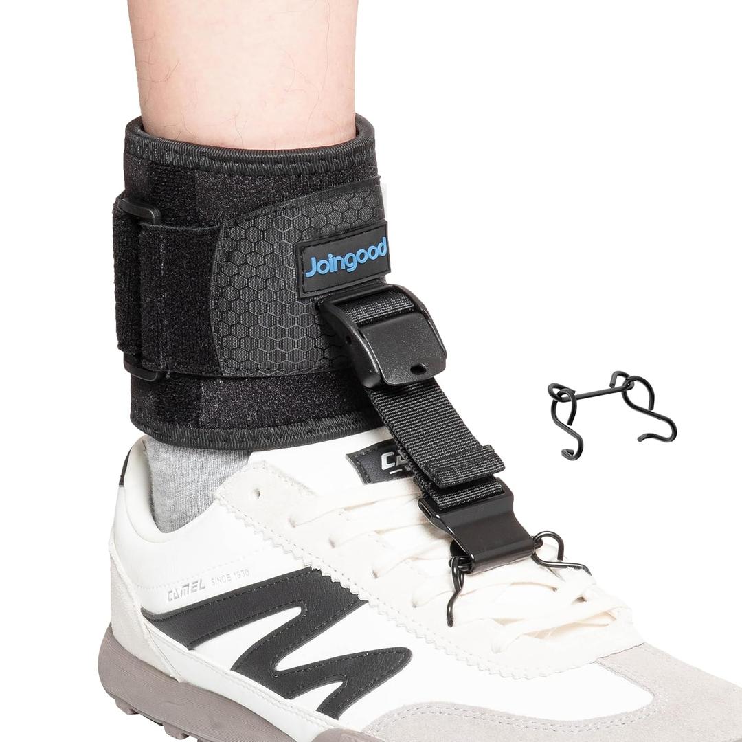 AFO Foot Drop Brace for Walking, Upgraded Zinc Alloy Hook, Includes Eyelet Hook for Elastic Laces, Adjustable Drop Foot Support Brace Fits Left or Right Foot for Men & Women, L/XL