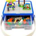 Bins & Things Storage Bin Organizer Box - Toy Storage Case for Building Blocks, Small Dolls and Accessories - Kids Toy Suitcase with Baseplate Lid - Mess-Free Organizer for Travel and Playroom (Blue_white)