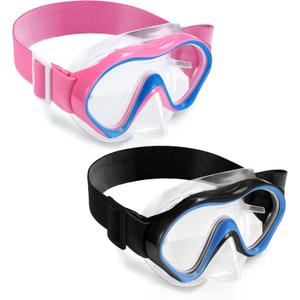 Aegend Kids Swim Goggles Snorkel Diving Mask for Kids Youth 3-15, Knitted Fabric Strap, Anti-Fog 180 Clear View (2 Pack-Pink, Black)