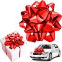 16 Inch Big Car Bow Giant Gift Bow Large Red Bow Pre-Assembled Bow for Present Wrapping Bow Huge Car Bow Metallic Decorative Bow for Bike House Wedding Birthday Graduation Mother's Day Decor