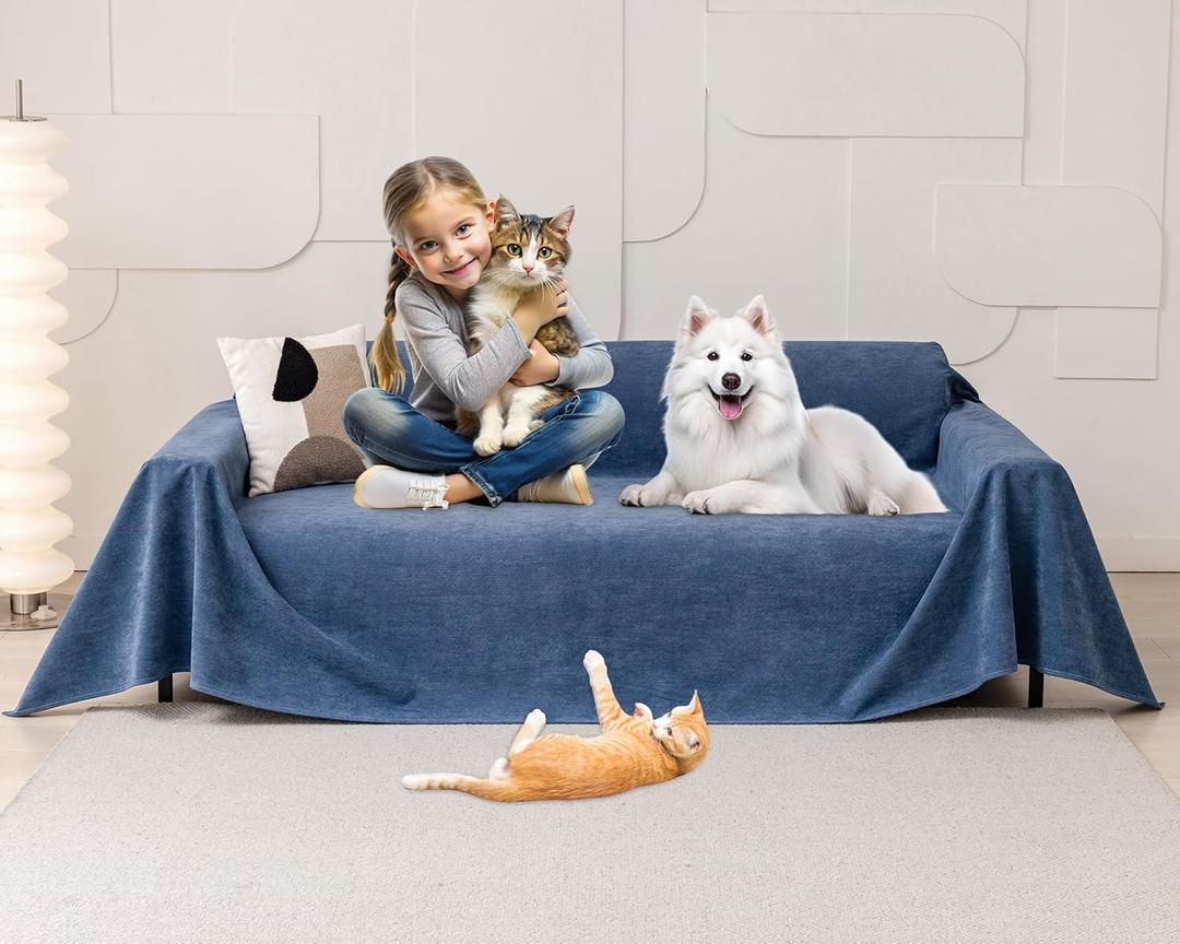 Cat Scratch Furniture Protector - Anti-Slip, Waterproof Sofa Cover to Keep Cats Off, Pet-Friendly Couch Protectors for 3 Cushion Couch, Anti-Scratch Couch Cover for Pets and Kids 150"X71" Navy Blue