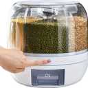 Rotating grain storage container,rice dispenser,6-compartment rice container, 360° rotating food dispenser One-Click Output rice Storage Round Grain Dispenser Kitchen for Grains, Beans, Rice., Small