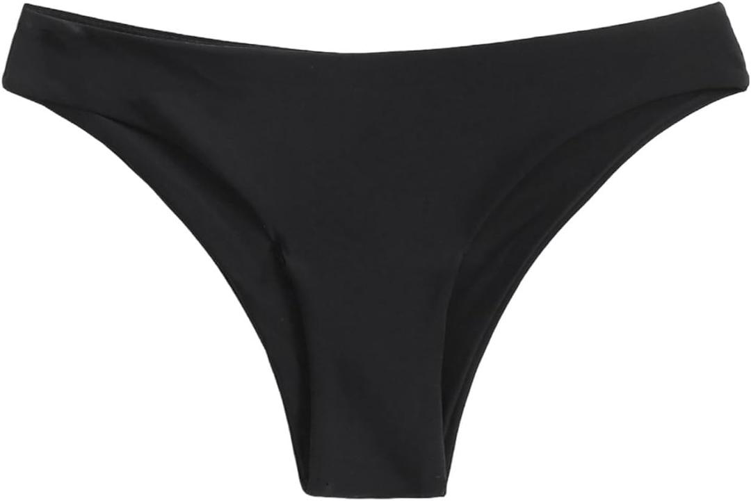 SHENHE Women's Low Waisted Bikini Bottom Only Basic Cheeky Swimsuit Bathing Suit Bottom (Black, L)