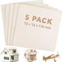 FSWCCK Unfinished Blank Square Wood Pieces, 5 Pack 6 mm 1/4" x 12" x 12" Craft Wood, Plywood Board Basswood Sheets, Perfect for DIY Projects, Drawing, Painting, Laser, Burning (5 Pcs 1/4" x 12" x 12")