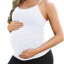 ATTRACO Women's Maternity Tank Tops with Built in Bra Seamless Y Back Side Ruched Pregnancy Tank Top (Medium, White)