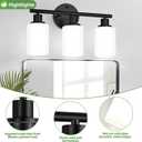 Zarbitta 3-Light Bathroom Light Fixtures, Black Modern Vanity Lights with Milky White Frosted Glass Shades, Bathroom Wall Lamp for Mirror Kitchen Living Room Hallway Cabinet Porch