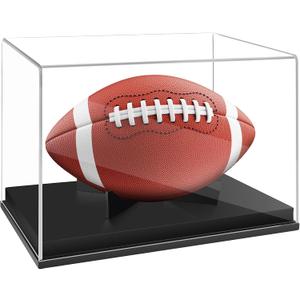 Football Display Case with Black Solid Wood Base Clear Acrylic Football Holder Display Box for Autographed Football, Full Size Football Memorabilia Showcase