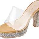 LALA IKAI Women's Black 4 Inches Rhinestone Platform Chunky Heels Sandals (6.5, Yellow)