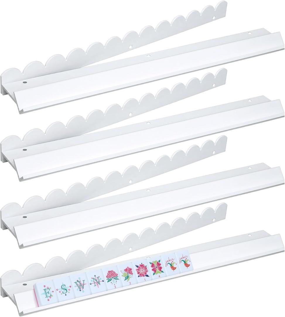 DoubleFill Set of 4 Scalloped Mahjong Tile Racks Set with Magnetic Pushers, 17.7 Inch Acrylic Mahjong Racks for Tiles Holders Acrylic Mah Jong Accessories, Fits All Tile Sets