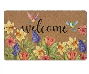 XLDLIOO Spring Door Mat, Colorful Floral Birds Doormats, Flower Welcome Front Door Mat Indoor Outdoor Entrance, Rustic Botanical Artificial Coir Doormat Rugs for Patio Entry Kitchen Decor 30x17in