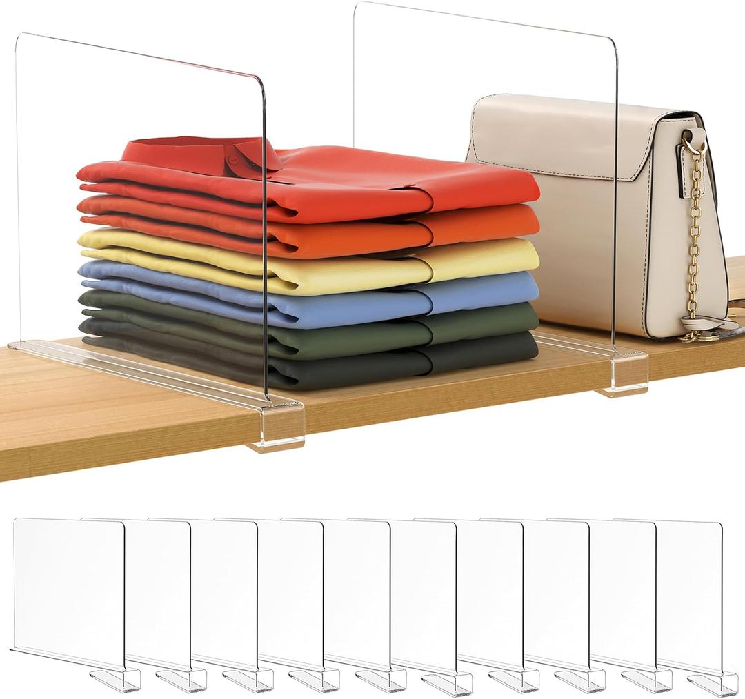 10 Pack 12 Inches [Extra Tall Version] Clear Shelf Dividers for Organization, Acrylic Closet Shelf Vertical Shelves Organizer for Bedroom, Kitchen and Office