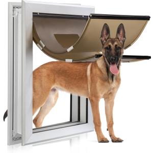 Durable Pet Door, Aluminum Door for Dog and Pets, X-Large Doggie Door with Double Automatic Closing Magnetic Flap, Ideal for Interior and Exterior Doors, Screen and Wall, Weather Resistant