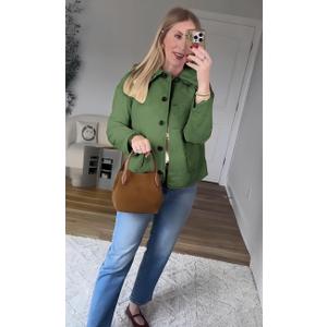 No Brand Women's Ruffle Collar Quilted Lightweight Puffer Jacket Long Sleeve Casual Cardigan Padded Coat for Autumn Winter M