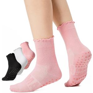 2 x COOLMATE Pilates Socks with Grips for Women, Yoga Socks, Crew Non Slip Women for Barre, Pilates Gifts for Women