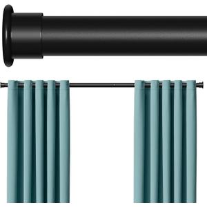 Tension Curtain Rod 43-124 Inches Extra Long Black Heavy Duty Tension Rods Adjustable Curtain Rod No Drilling Spring Loaded Tension Rod for Windows Patio Hold Up Blackout Curtains and Non Slip