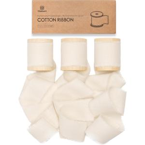 Vitalizart Cream White Ribbon 1-1/2" x 15 Yd 100% Cotton Handmade Frayed Fringe Fabric Ribbons for Gift Wrapping Wedding Invites Bridal Shower Bouquets Christmas Decorations