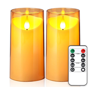 NURADA Flameless Candles with Remote Timer: 3D Wick Battery Operated Led Pillar Acrylic Fake Candle Set for Home Decoration Romantic Ambiance - Gold 3 Pack