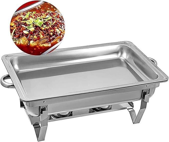Stainless Steel Chafing Dish Buffet Food Warmer, 9L Steam Pans and Frame, Catering Equipment for Parties and Buffets (Silver Single Grid)