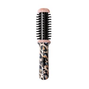 CALISTA GoGo Mini Heated Round Brush — Curl, Smooth & De-Frizz | Ionic Ceramic Travel Hair Styler | Heats to 365°F in 3-5 Min | Dual Voltage | Cheetah