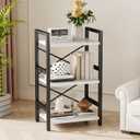 Homeiju Bookshelf, 3 Tier Industrial Bookcase, Metal Small Bookcase, Rustic Etagere Book Shelf Storage Organizer for Living Room, Bedroom, and Home Office(White) Patent Pending D29873033