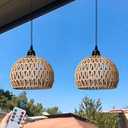 Battery Operated Hanging Pendant light, Battery Outdoor Chandelier, Gazebo Lights with Warm White Bulb, 4*aa Battery Powered Outdoor Chandelier for Gazebo Pergola Porch Patio Indoor Decor (2)