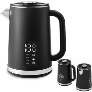 Electric Kettle,Electric Kettle Temperature Control,1.6L Double Wall Stainless Steel Cool Touch, Water Boiler & Heater, 1500W Hot Tea Pot, Auto Shut-Off & Boil Dry Protection, LED Indicator, Black