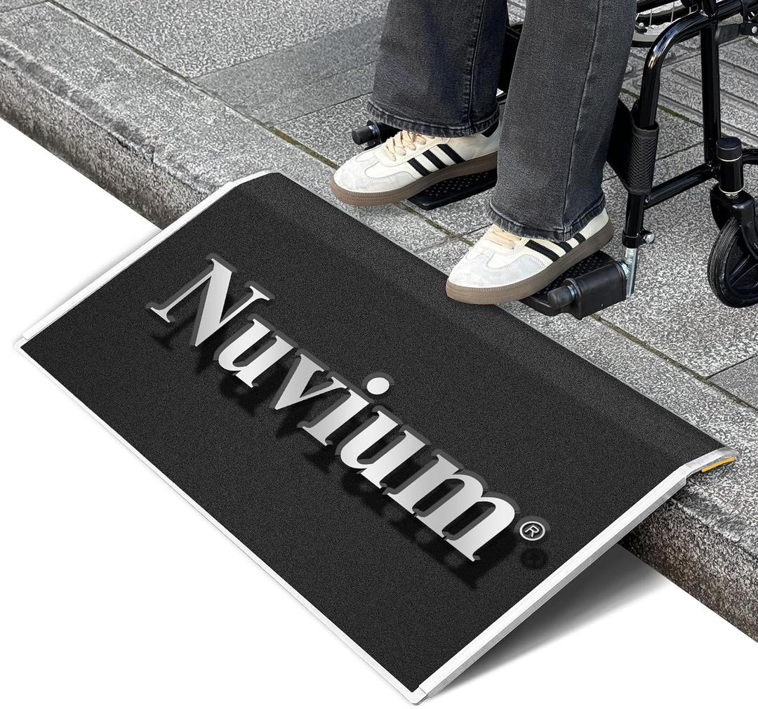15.4" L x 32" W Threshold Ramp for Doorways, Portable, Anti-Slip Ramps for Wheelchairs for Home, 700 LBS Load Capacity, Aluminum Door Ramp and Curb Ramp for Scooters, Power Chairs, Walkers