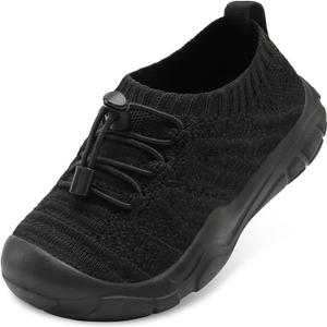 FEETCITY Toddler Slip On Shoes Boys Girls Wide Toddler Tennis Shoes Sports Walking Sneakers (Black)