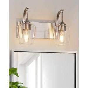 Brushed Nickel Bathroom Light Fixtures Bathroom Vanity Light with Clear Glass Shade, 2-Light Modern Wall Lights for Bedroom Hallway Living Room (E26 Base) (15 inch)